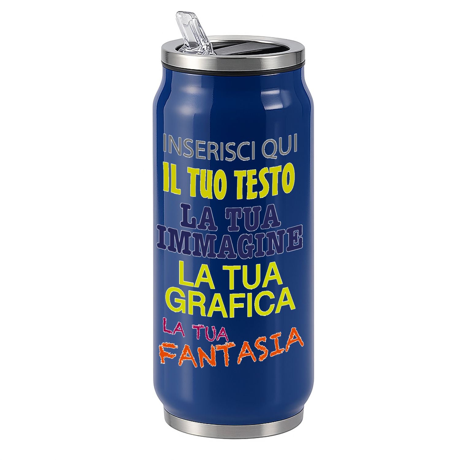 Borraccia Termica Personalizzabile 500ml in Acciaio Inox Lucido  Stampa Digitale UV Nome, Logo o Immagine  Mantiene 6H Caldo e 12H Freddo  Design Tipo Lattina, Riutilizzabile ed Eco-Friendly