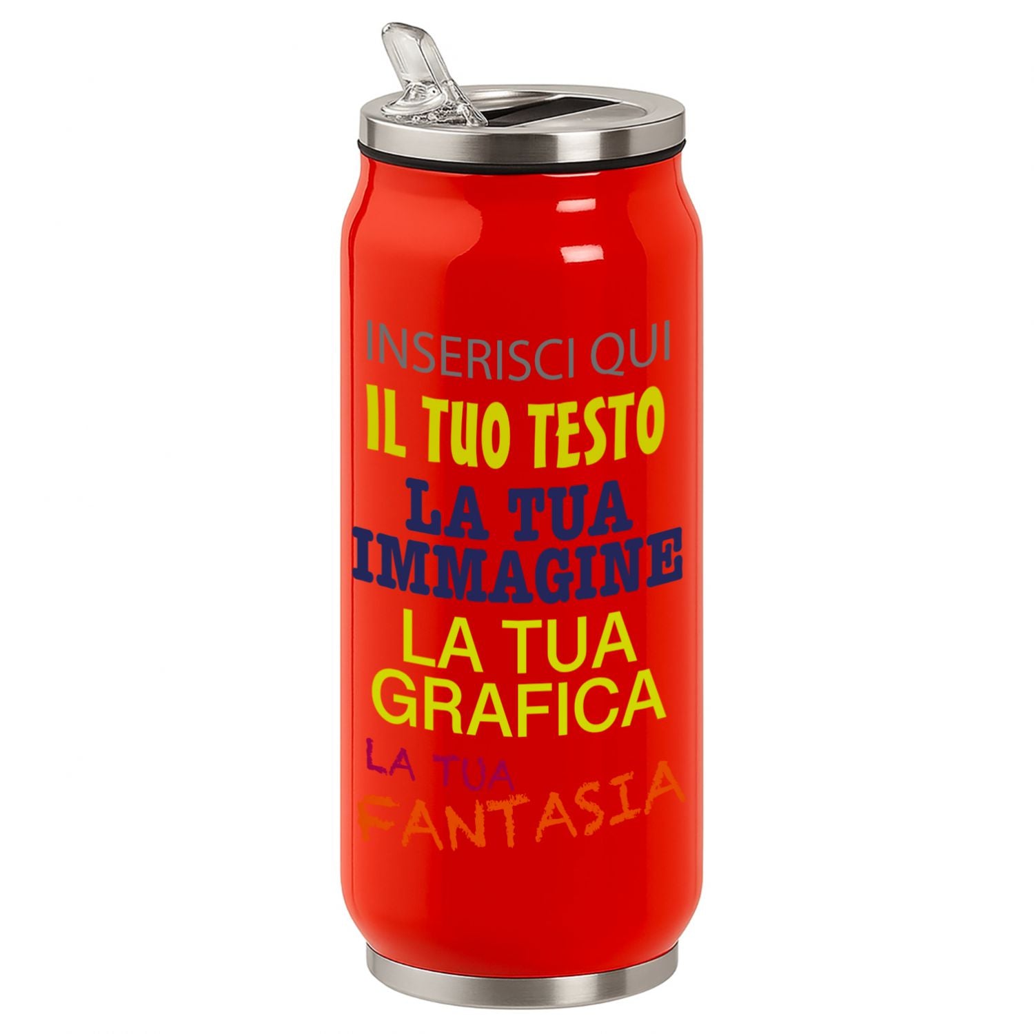 Borraccia Termica Personalizzabile 500ml in Acciaio Inox Lucido  Stampa Digitale UV Nome, Logo o Immagine  Mantiene 6H Caldo e 12H Freddo  Design Tipo Lattina, Riutilizzabile ed Eco-Friendly