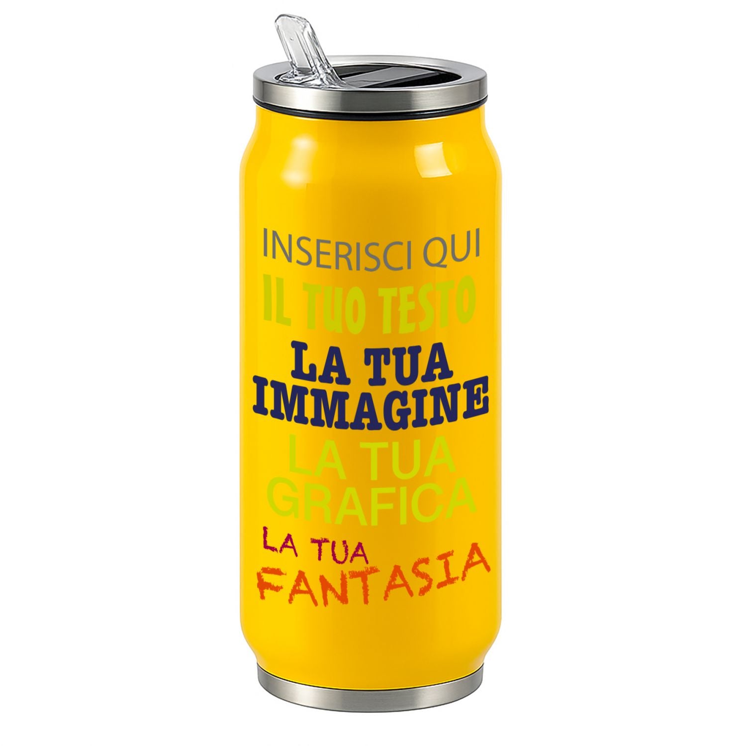 Borraccia Termica Personalizzabile 500ml in Acciaio Inox Lucido  Stampa Digitale UV Nome, Logo o Immagine  Mantiene 6H Caldo e 12H Freddo  Design Tipo Lattina, Riutilizzabile ed Eco-Friendly