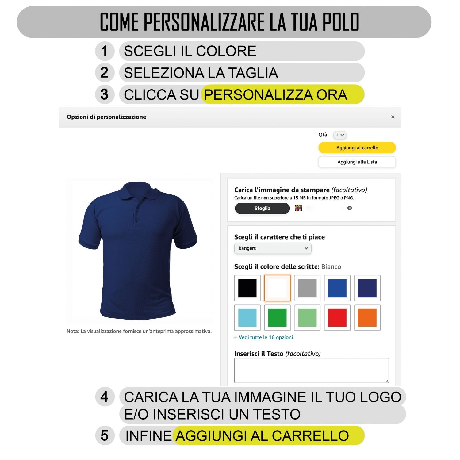 Polo personalizzata bambino   ragazzo - polo unisex personalizzabile con stampa , logo , immagini - 100% cotone - 100% made in Italy.