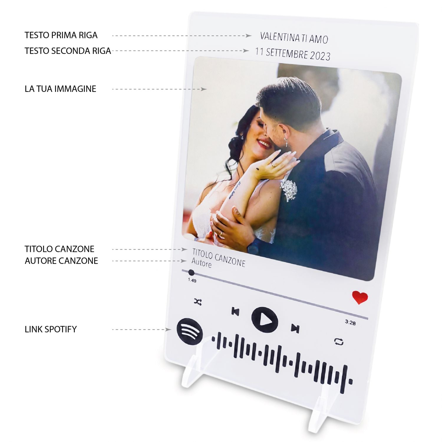 Targa Spotify personalizzata - targa musica personalizzata con foto e scritte - link diretto alla canzone tramite app - plexiglass 3mm - 100% made in italy