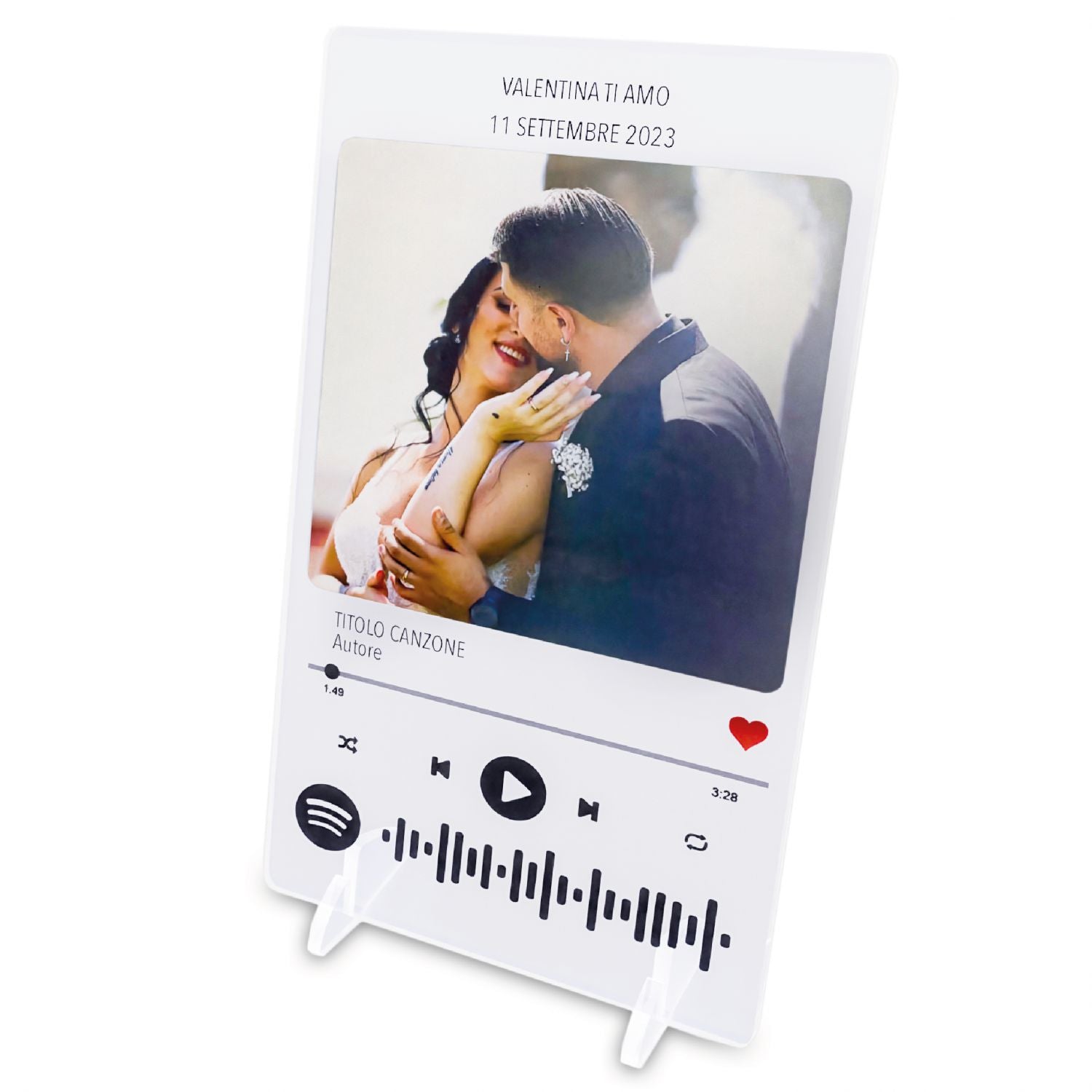 Targa Spotify personalizzata - targa musica personalizzata con foto e scritte - link diretto alla canzone tramite app - plexiglass 3mm - 100% made in italy